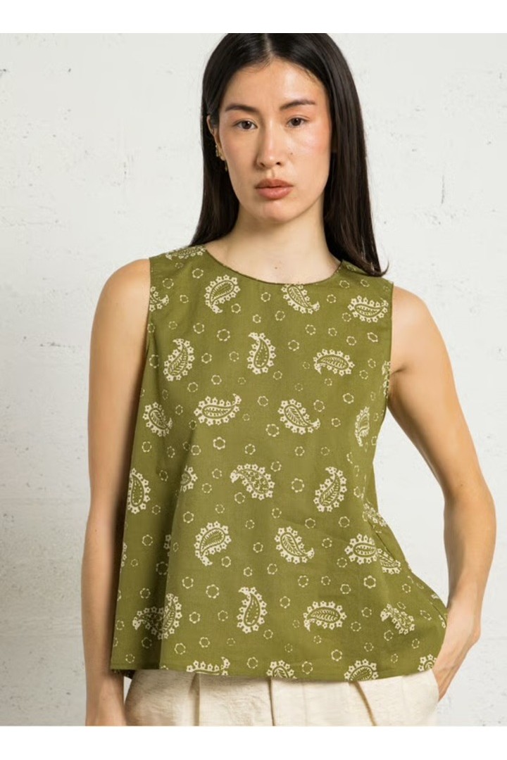 Printed cotton top - Khaki