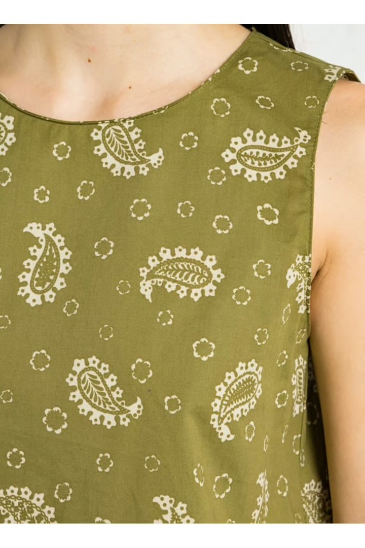 Printed cotton top - Khaki