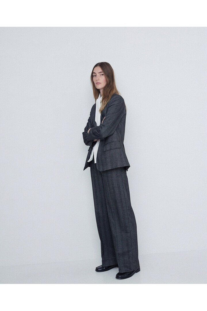 WIDE-LEG HERRINGBONE TROUSERS BLACK