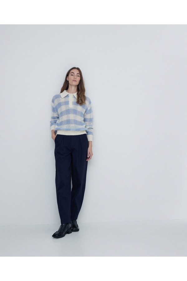 WIDE COTTON TROUSERS NAVY