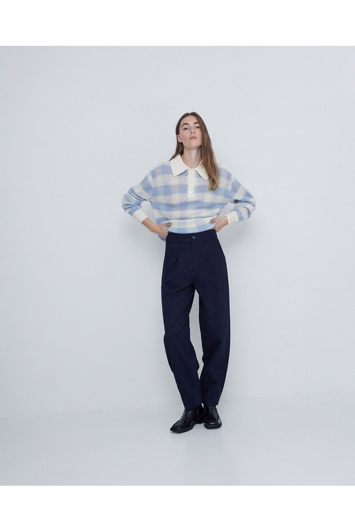 WIDE COTTON TROUSERS NAVY