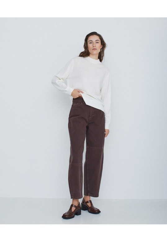 TWO-TONE DENIM TROUSERS CHOCOLATE