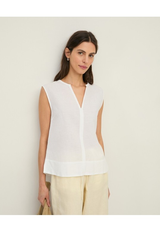 Sleeveless linen and cotton blouse White
