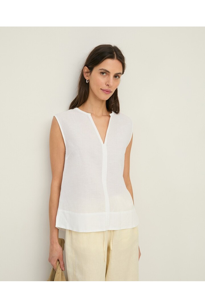 Sleeveless linen and cotton blouse White