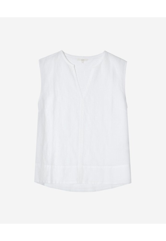 Sleeveless linen and cotton blouse White