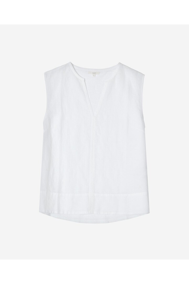 Sleeveless linen and cotton blouse White