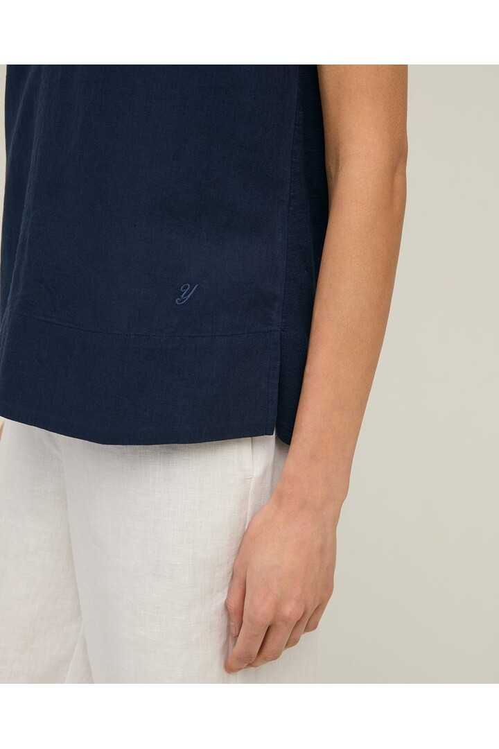 Sleeveless linen and cotton blouse Navy Blue