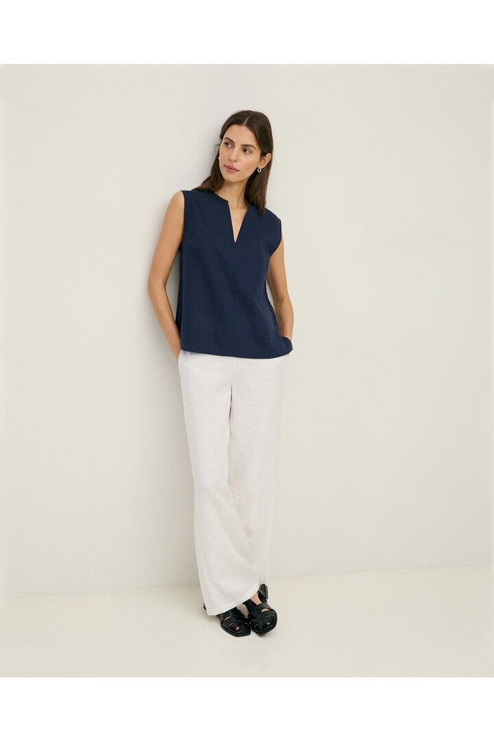 Sleeveless linen and cotton blouse Navy Blue