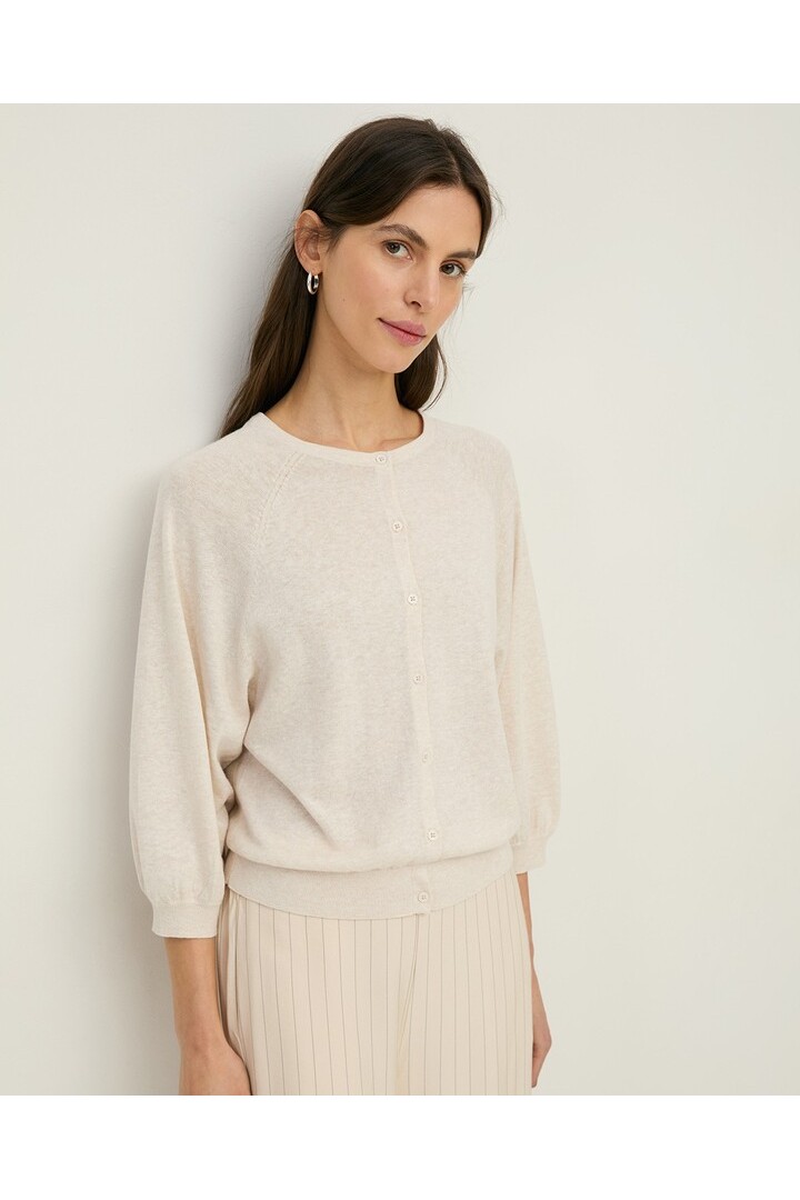 Knit cardigan with puffed sleeves Ecru