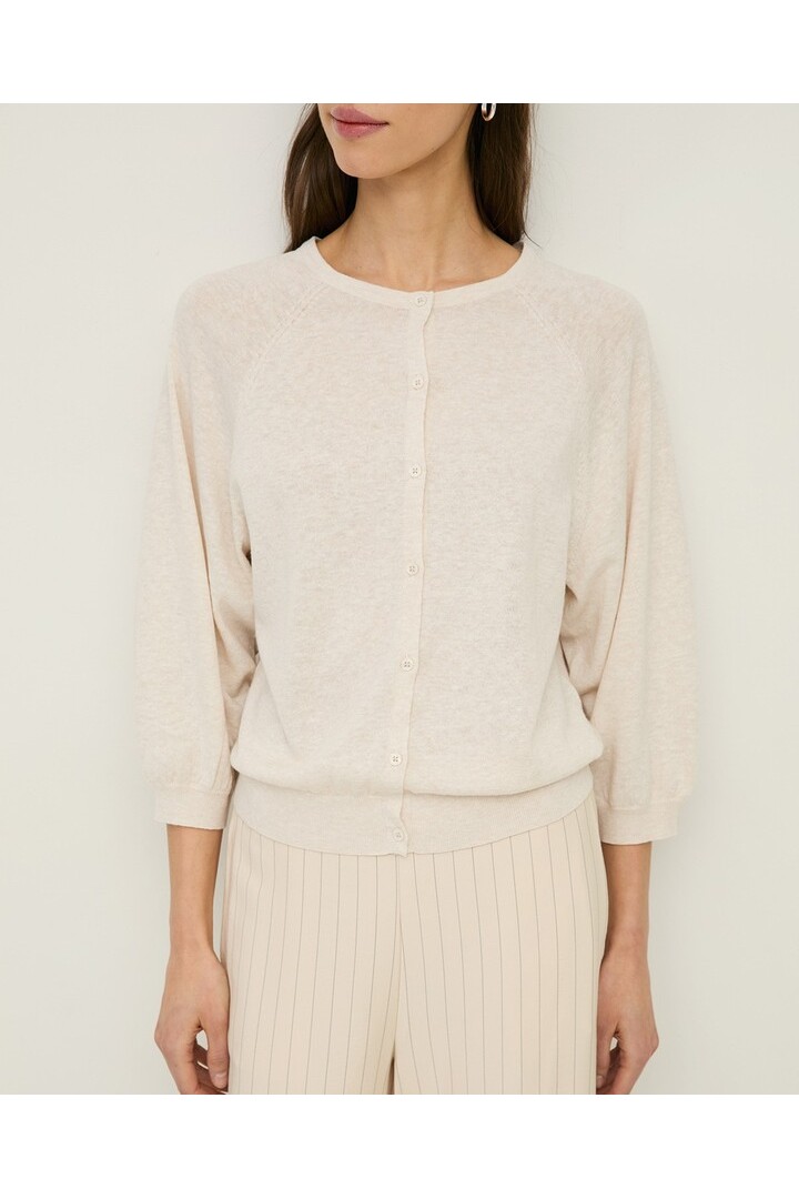 Knit cardigan with puffed sleeves Ecru