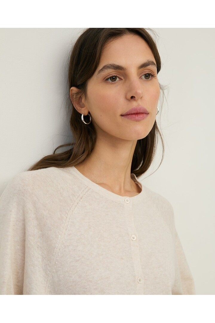 Knit cardigan with puffed sleeves Ecru