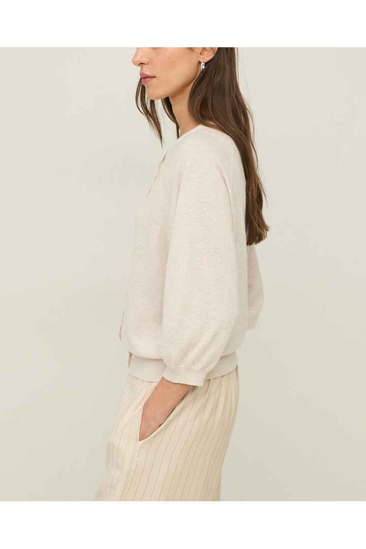 Knit cardigan with puffed sleeves Ecru