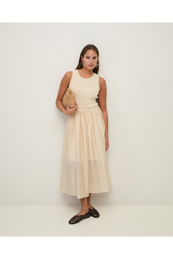 Long dress combination of fabrics