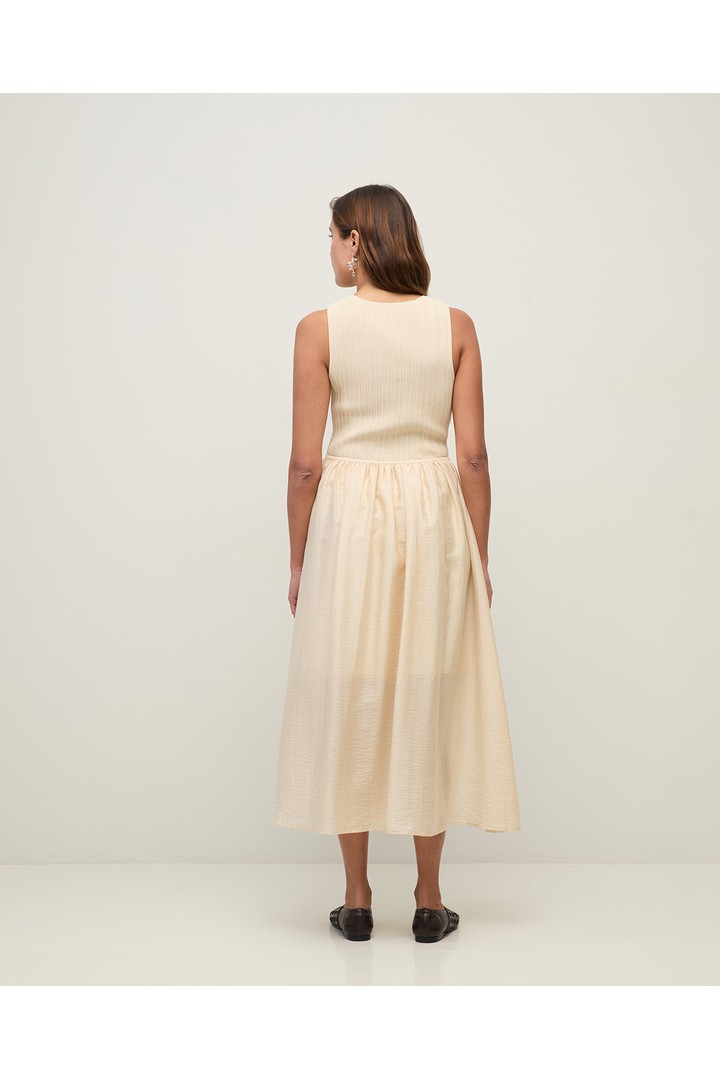 Long dress combination of fabrics
