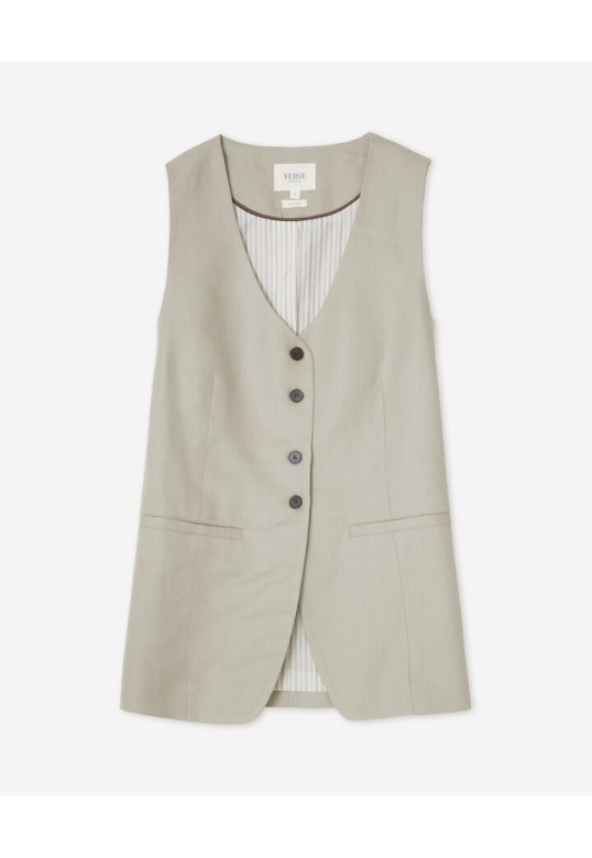 Linen-blend tailored vest Greenish Grey