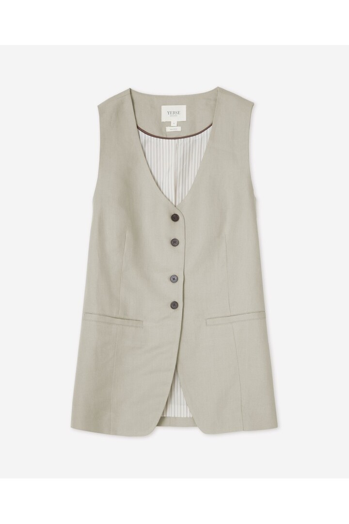 Linen-blend tailored vest Greenish Grey