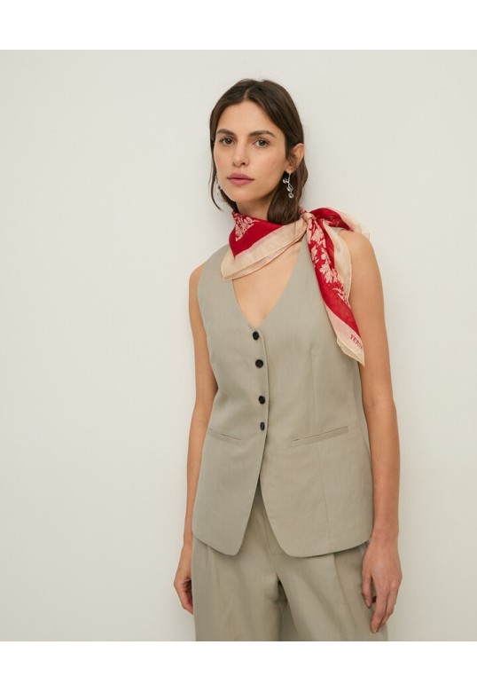 Linen-blend tailored vest Greenish Grey