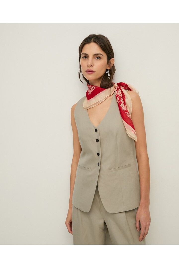 Linen-blend tailored vest Greenish Grey