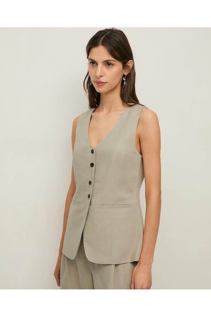 Linen-blend tailored vest Greenish Grey