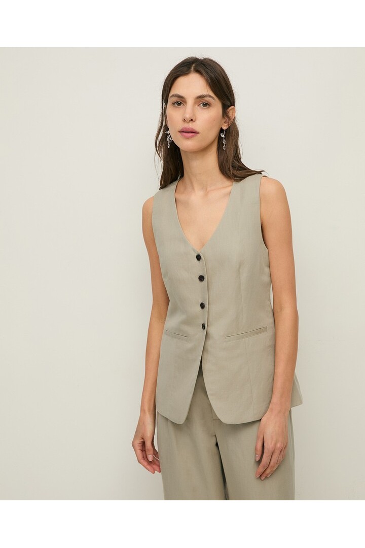 Linen-blend tailored vest Greenish Grey