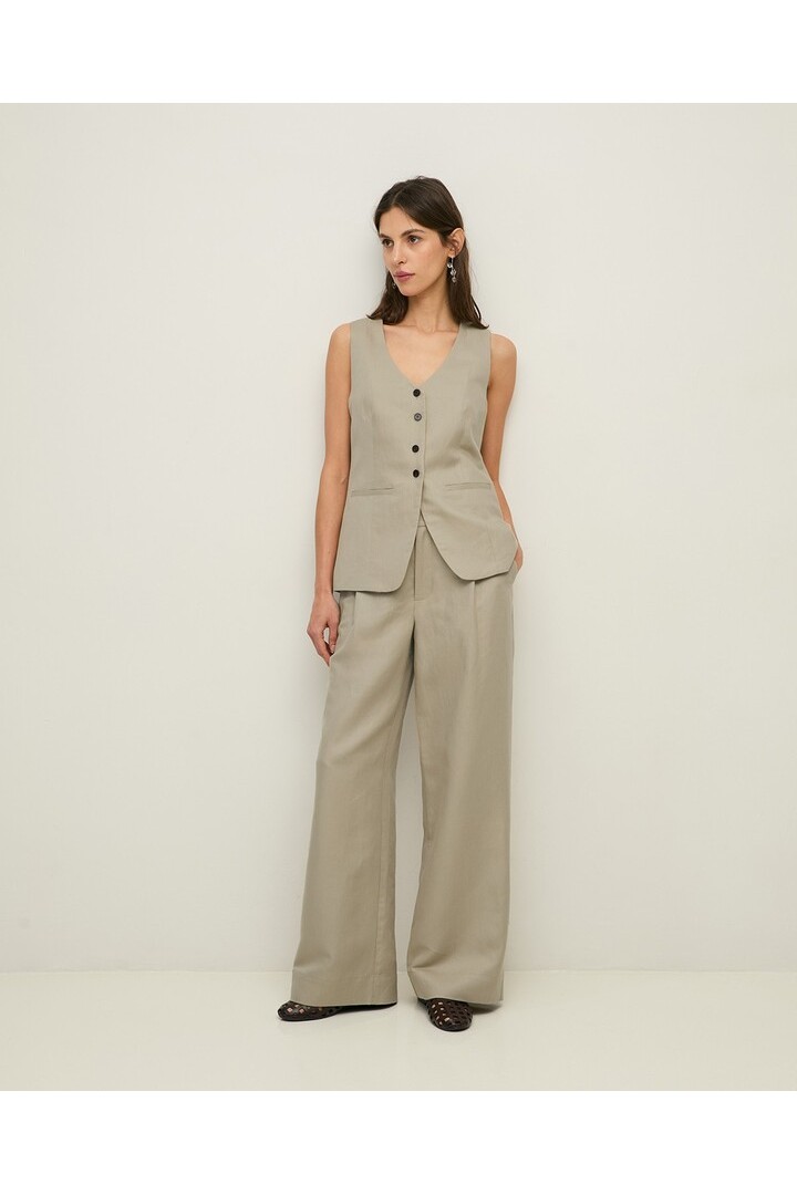 Linen-blend tailored vest Greenish Grey