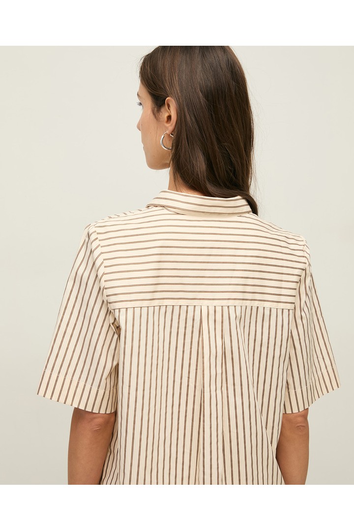 Short striped poplin shirt dress Ecru stripes