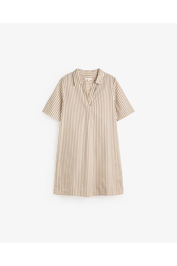 Short striped poplin shirt dress Ecru stripes