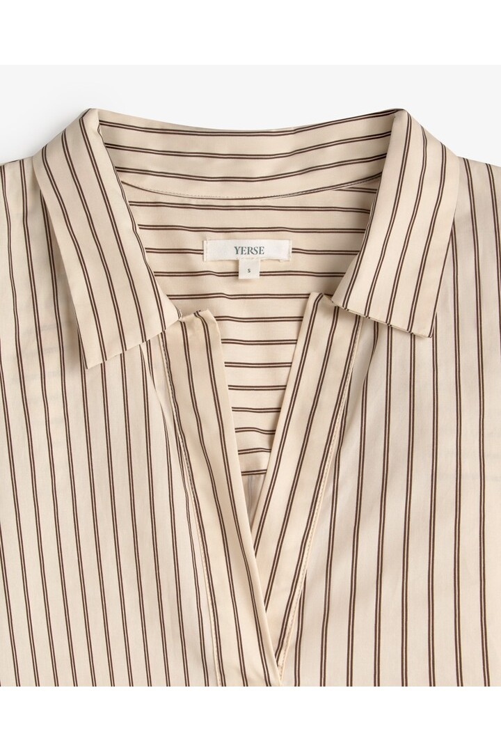 Short striped poplin shirt dress Ecru stripes