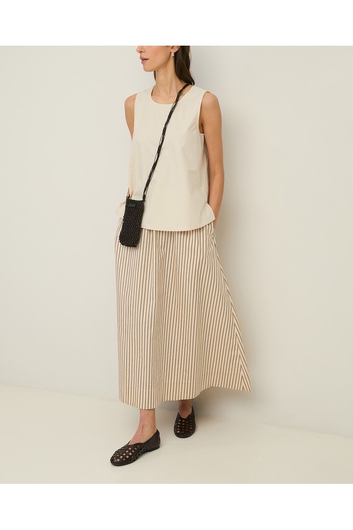 Long striped poplin skirt Ecru Stripes