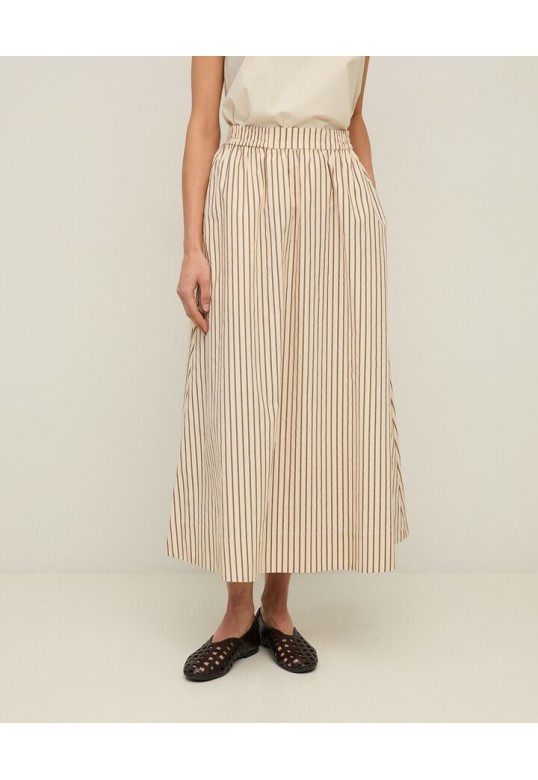 Long striped poplin skirt Ecru Stripes