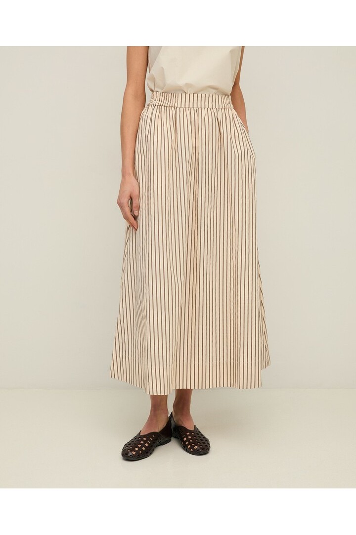 Long striped poplin skirt Ecru Stripes