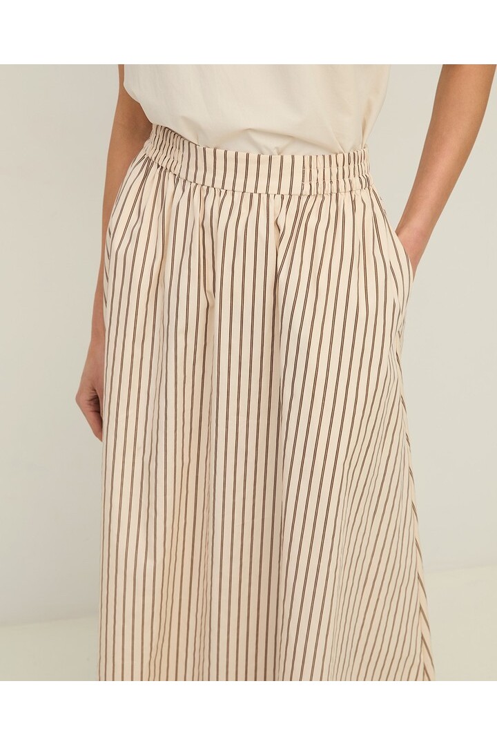 Long striped poplin skirt Ecru Stripes