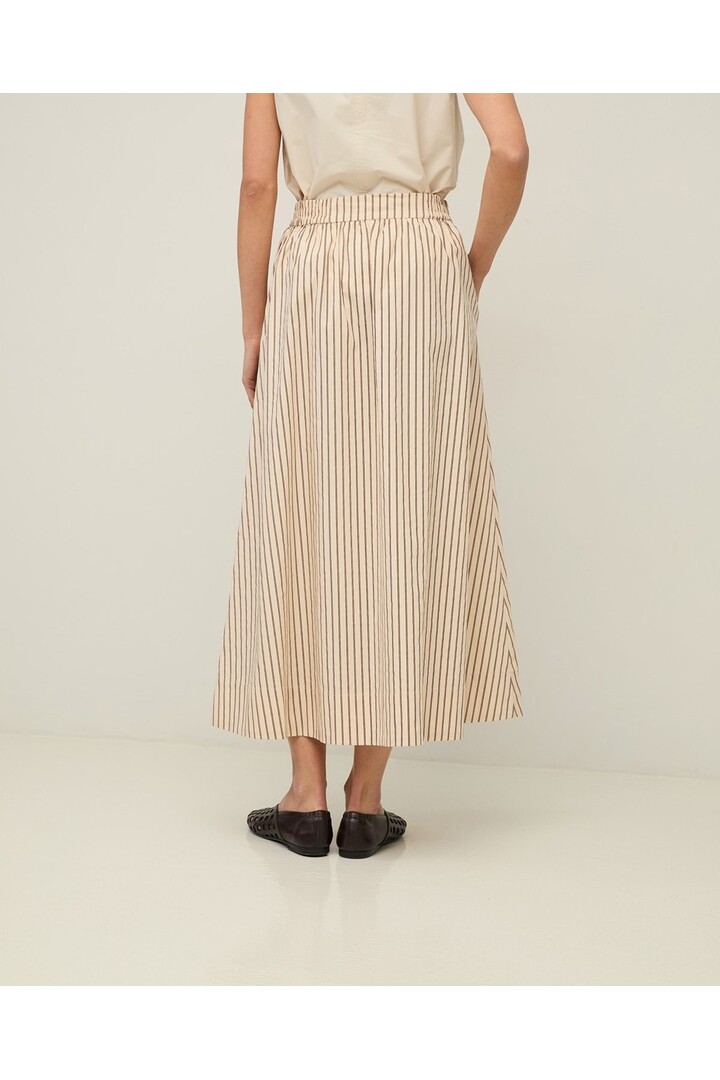 Long striped poplin skirt Ecru Stripes