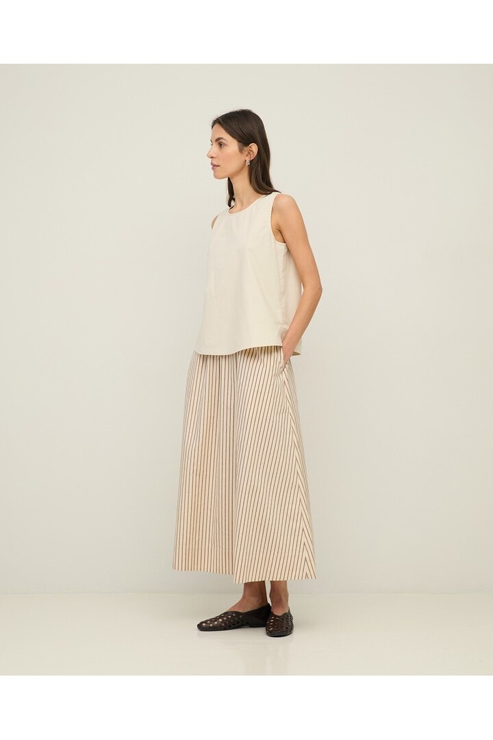 Long striped poplin skirt Ecru Stripes