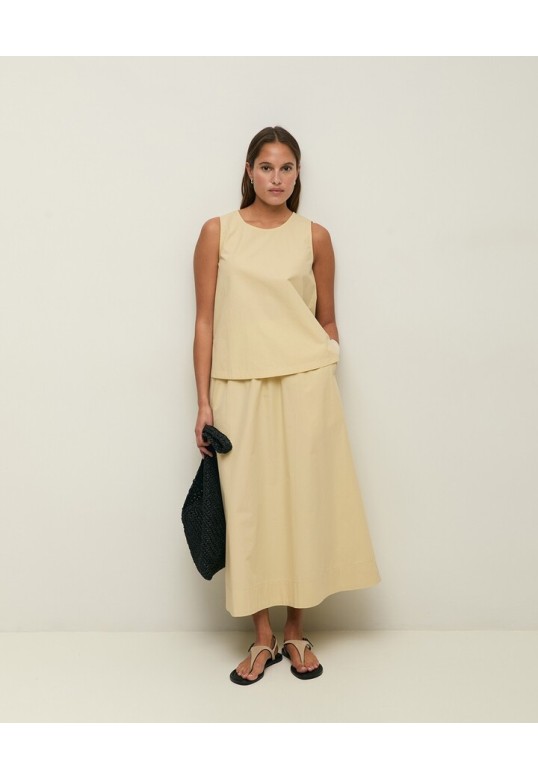 Long cotton poplin skirt Pale Yellow