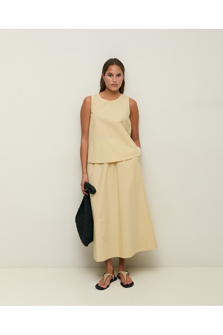 Long cotton poplin skirt Pale Yellow