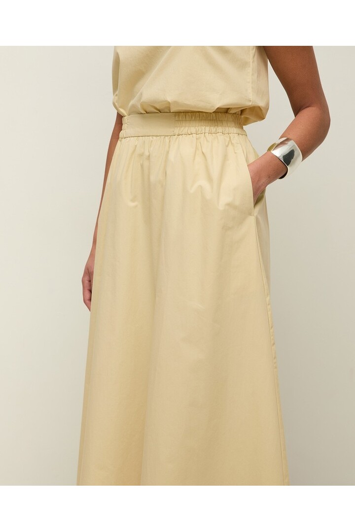 Long cotton poplin skirt Pale Yellow