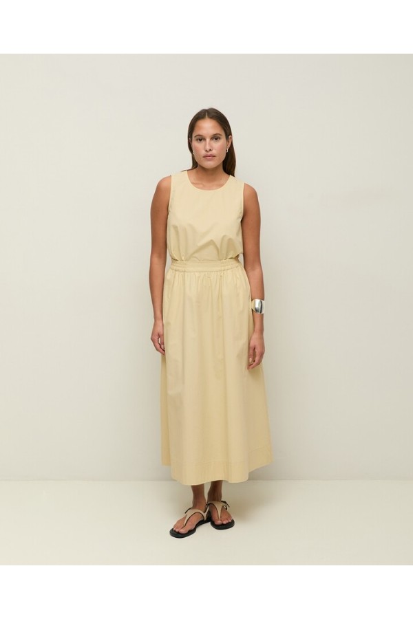 Long cotton poplin skirt Pale Yellow