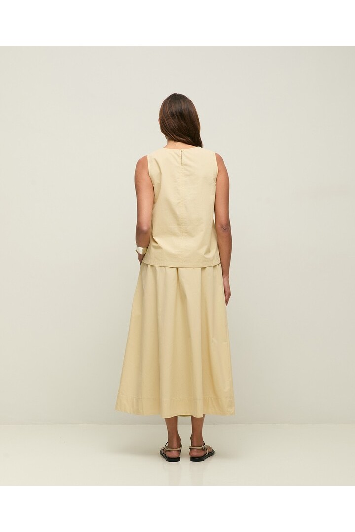 Long cotton poplin skirt Pale Yellow