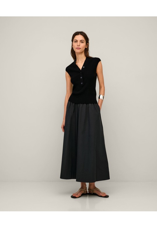 Long cotton poplin skirt Dark Blue
