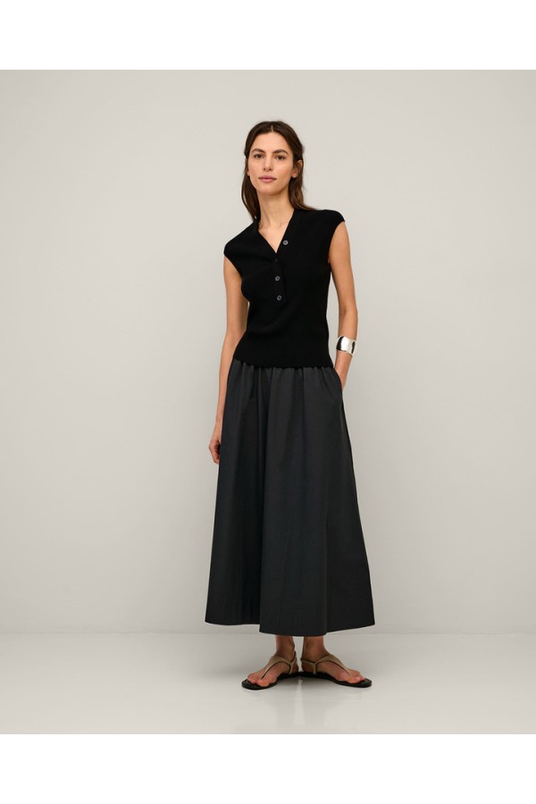 Long cotton poplin skirt Dark Blue