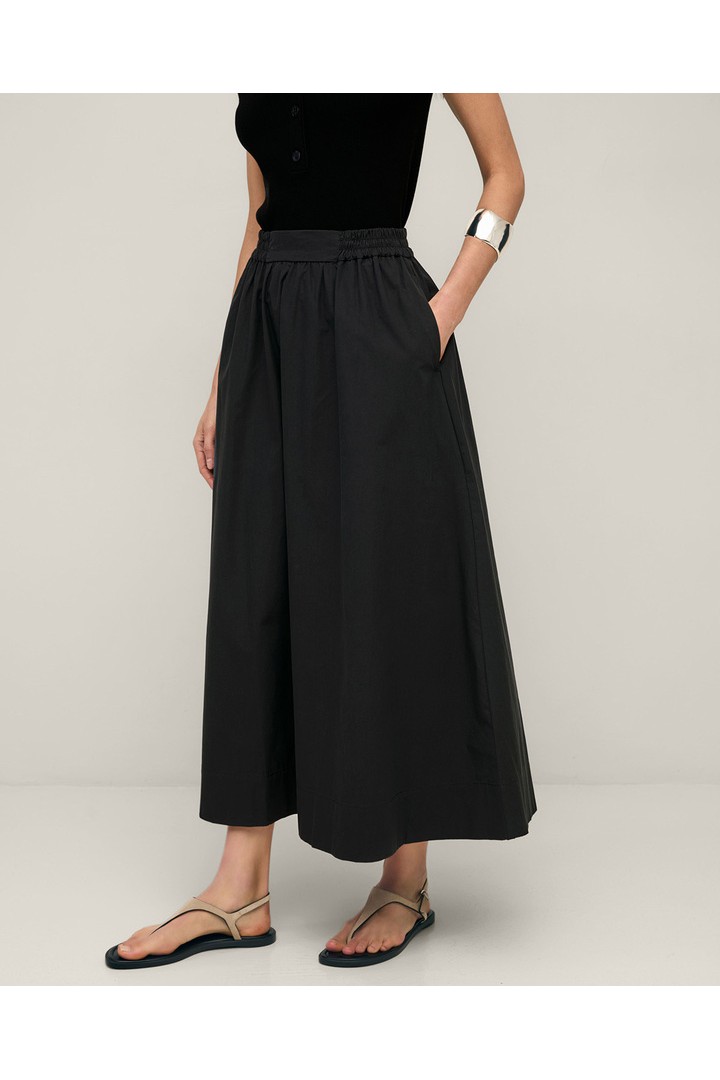 Long cotton poplin skirt Dark Blue