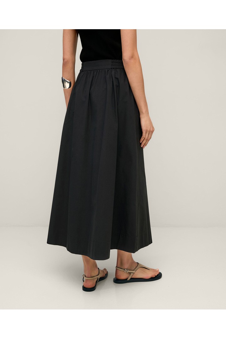 Long cotton poplin skirt Dark Blue