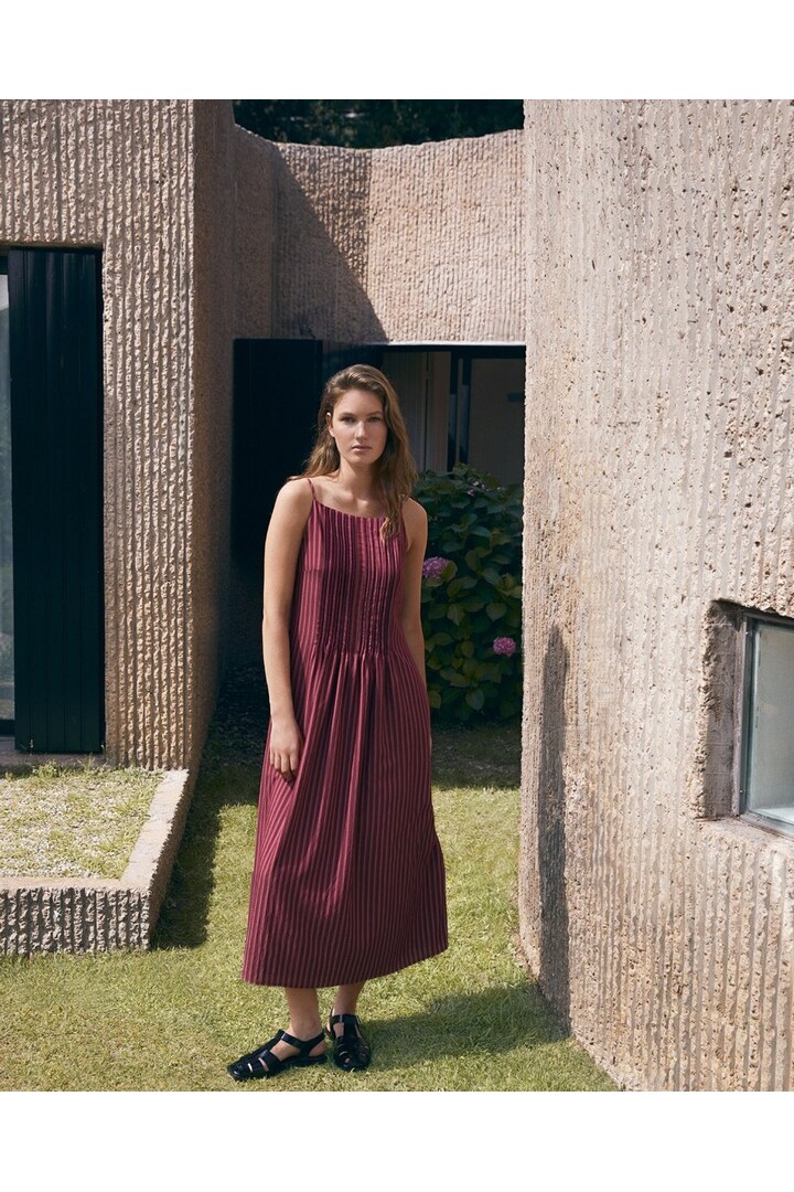 Striped midi camisole dress Aubergine Stripes