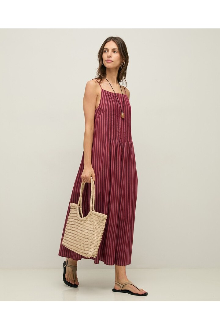 Striped midi camisole dress Aubergine Stripes
