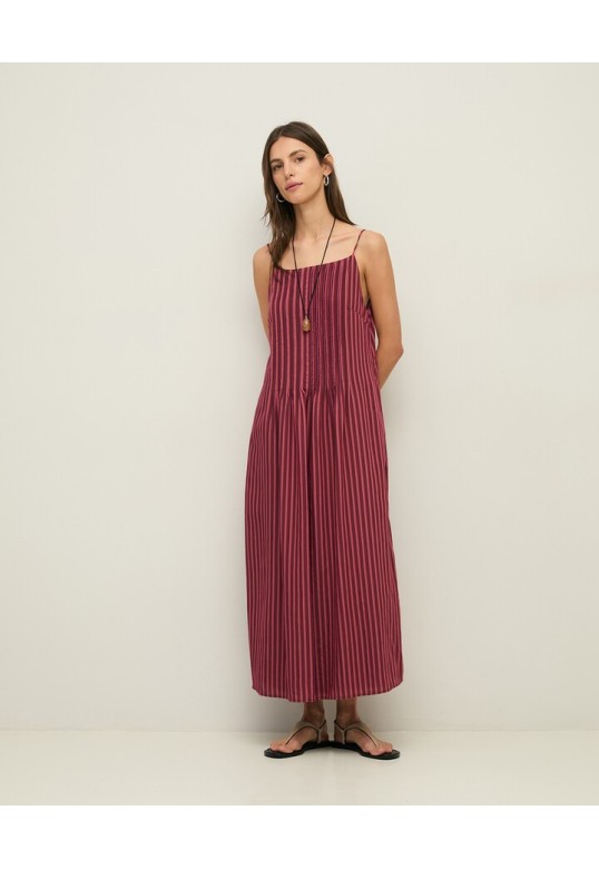 Striped midi camisole dress Aubergine Stripes