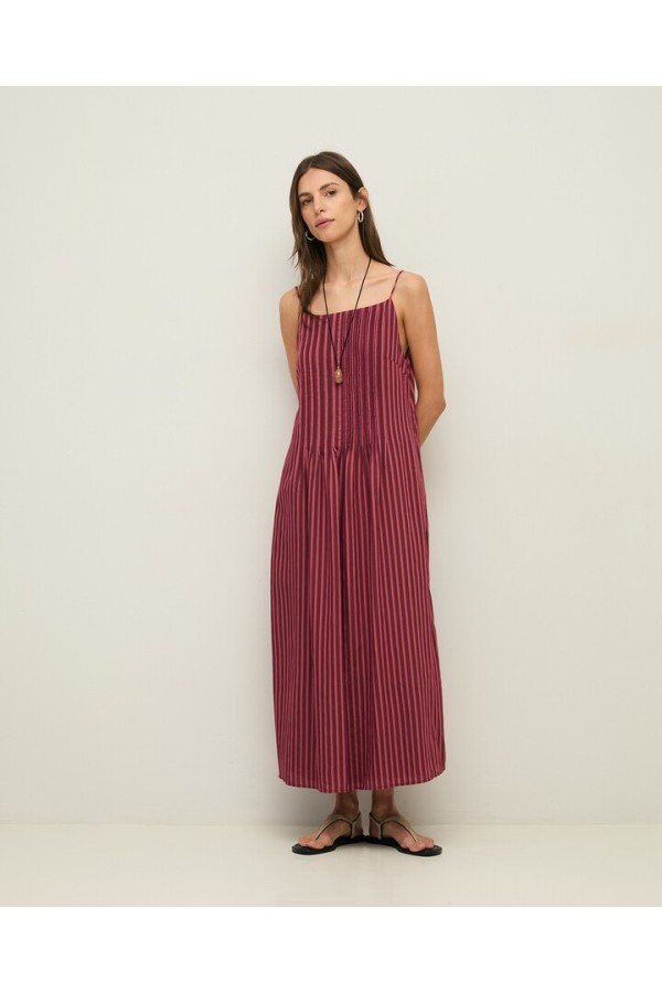 Striped midi camisole dress Aubergine Stripes