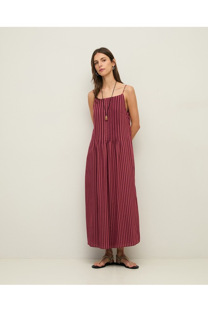 Striped midi camisole dress Aubergine Stripes