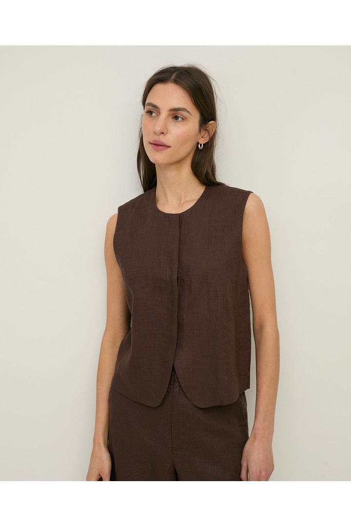 Linen tailored waistcoat Chocolate
