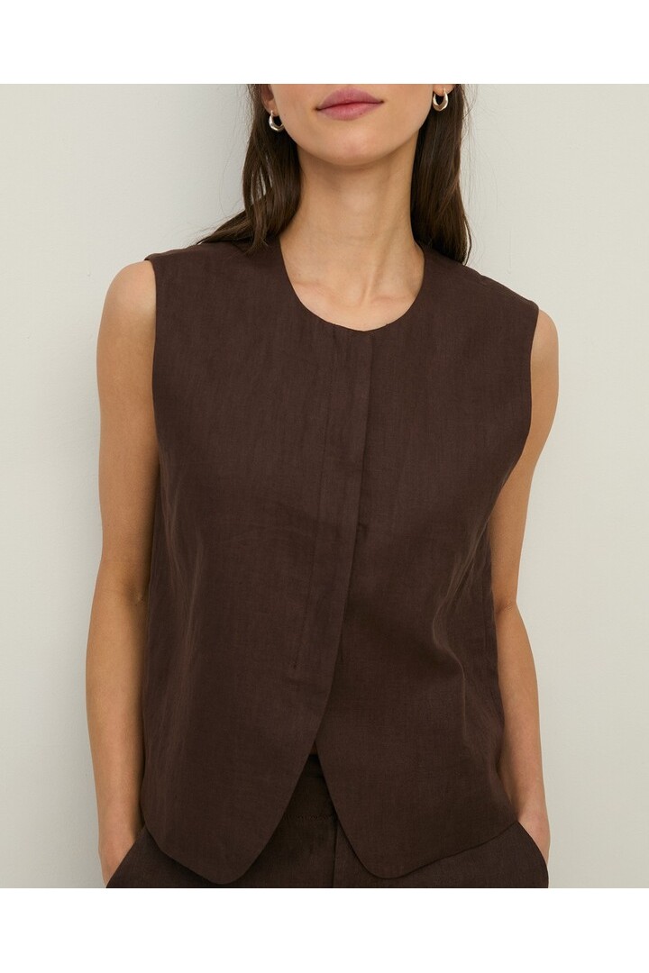 Linen tailored waistcoat Chocolate
